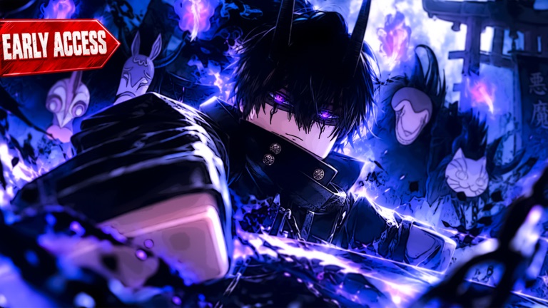 Clover Time key art: a dark-haired anime hero wreathed in purple anti-magic